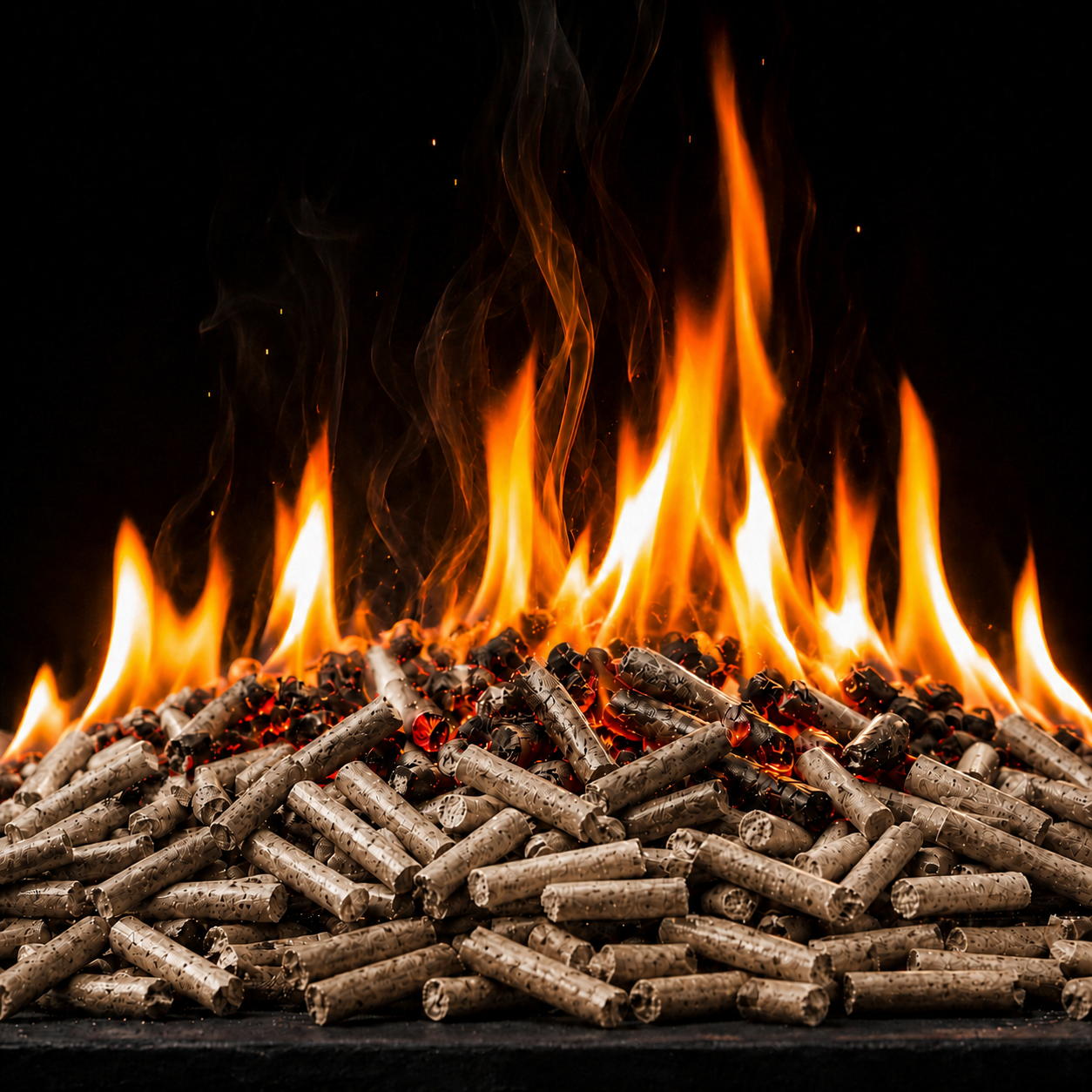 Biomass pellet burning with clean flame